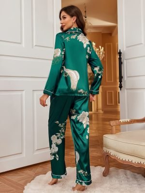 Floral Print Satin Pajama Set for Women